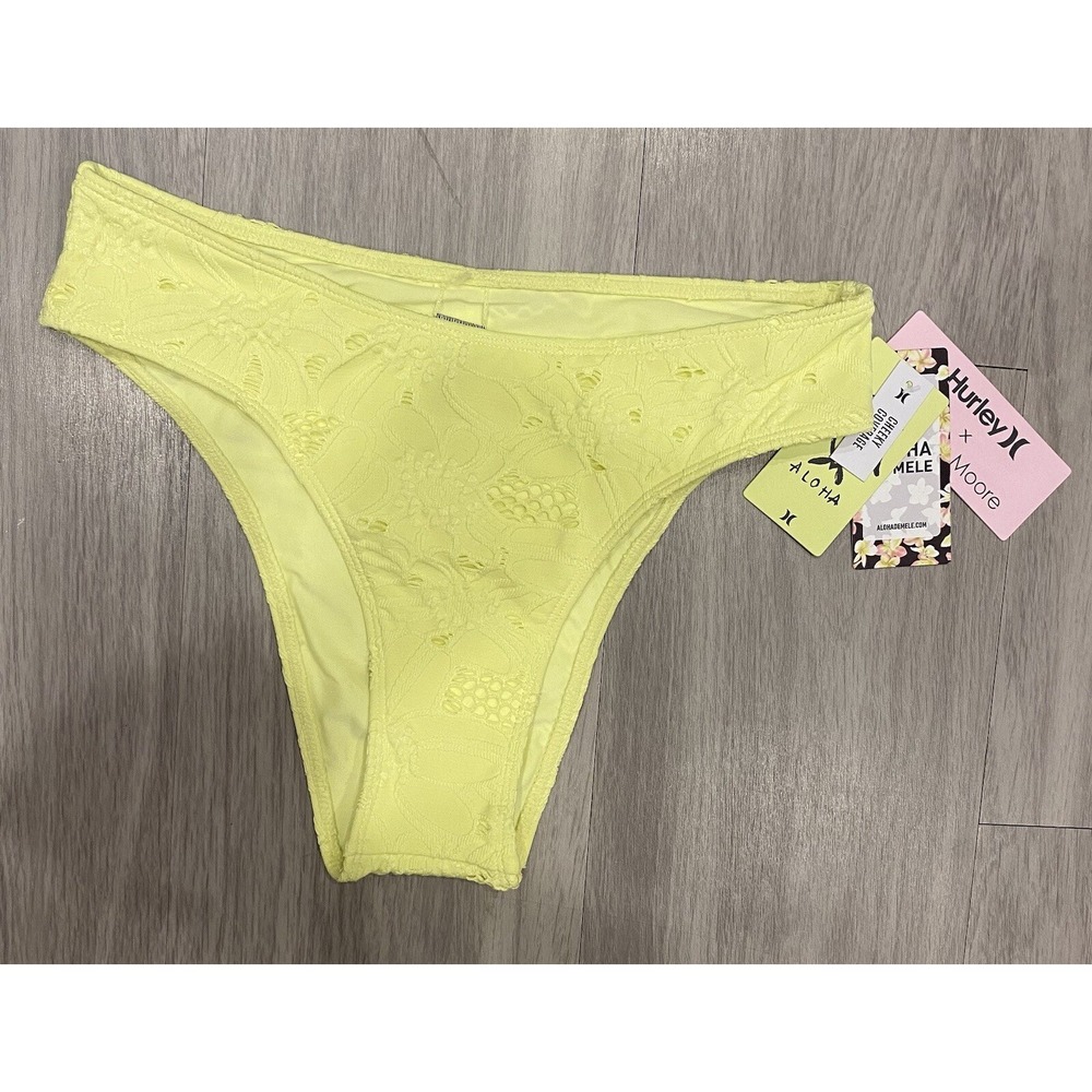 Hurley Womens Bikini Bottom Size Small‎ S Crochet Cheeky Yellow NWT New $55